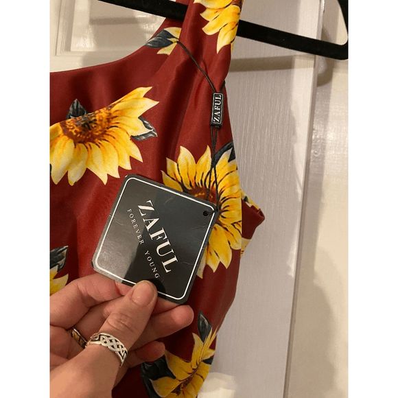 ZAFUL NWT Sunflower Knot Reversible High Waisted Tankini Swimsuit Women Scoop Ne - Picture 3 of 4